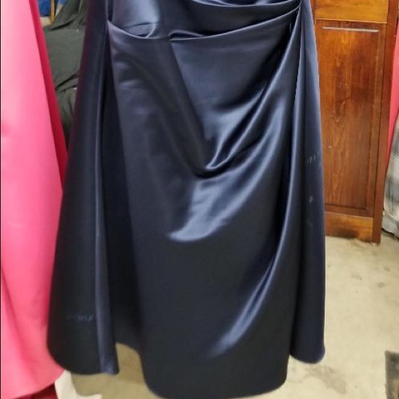 Navy Satin Sweetheart Prom Dress - Picture 4 of 5